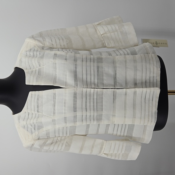 "KATE ROSY" Ivory Lined With Shoulder Pads Cropped Jacket Top Size Large - Picture 8 of 14